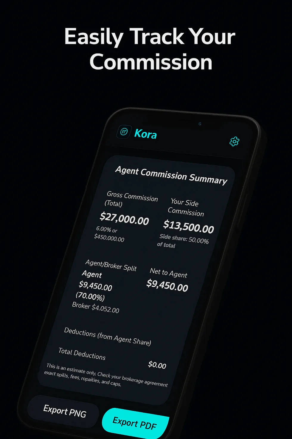 Kora commission split calculator screen